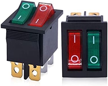 CNHKAU 2PCS AC 250V/16A, 125V/20A Crveni i zeleni gumb sa svjetlošću/isključivanje DPDT 6 PIN 2 Prekidač za poziciju
