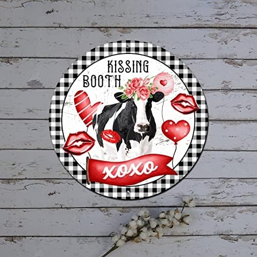 Okrugli metalni Valentinovo natpise vijenaca Farma krava ljubav citat KISFING KUTKE XOXO CRVENE UPINE BUFALO PLAID TIN ZNAČAJ