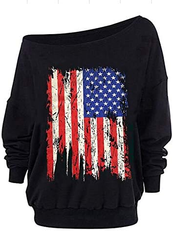 Homibel Memorial Day Twichirt žene s ramena američka zastava pulover dugih rukava Slouchy Top W/Unutar bijega