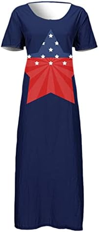 haljina za žene 4. srpnja ležerna ljetna boho Maksi haljina s američkom zastavom kratki rukav Okrugli vrat zvijezde pruge