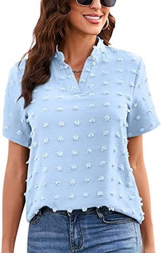 Ženske ljetne vrhove v Neck majice kratkih rukava casual polka dot chifon bluza tunika