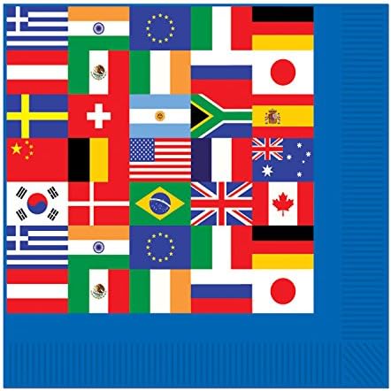 Beistle 16 komada jednokratnog papira Međunarodne svjetske zastave ručak salvete za putnički tematski partijski pribor za