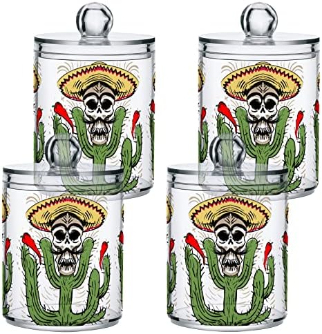 Yyzzh Cactus lubanja u Hat Pepper Dia de los muertos Print 2 Pack Qtip držač za dozator za pamučni brisački kuglični okrugli