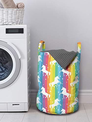 Torba za pranje rublja u boji, tema u boji, aranžman u šarenim prugama s printom Konji zamišljenog svijeta, košara za rublje