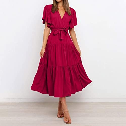 Klupske haljine za žene, žensko ljeto ležerno tiskanje struka s kratkim rukavima duga haljina boho haljina