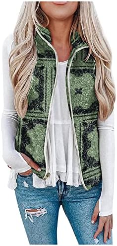 Badhub Womens Winter prsluk bez rukava Zip Up Fuzzy Fleece Lagane jakne Leopard Print Fall Warm Zipper prsluk s džepovima