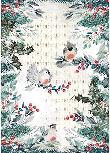 Stamperia A4 Rice papir spakiran romantične božićne ptice, DFSA4634, crvena, zelena