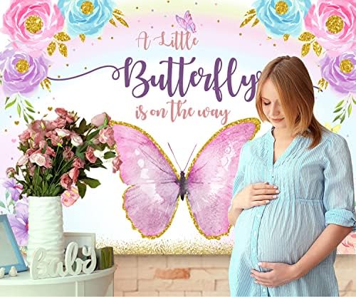 Ljubičasta leptir pozadina za tuširanje beba ružičasta duga cvjetne zlatne točkice pozadina za fotografiranje za djevojčice