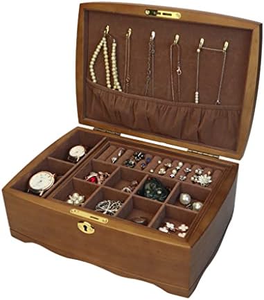 Vintage drvena kutija za nakit s ormarom za zaključavanje Zaslon za pohranu ogrlica, naušnica, prstenja narukvica, sat, futrola