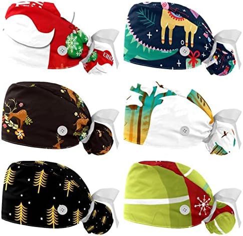 Medicinske kape za žene s gumbima dugačka kosa, 6 komada podesiva radna kapa, caribou božićni jeleni jeleni elk višebojan