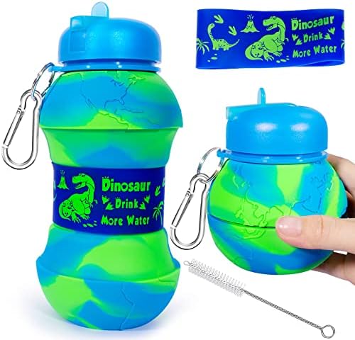 Boca s vodom dinosaura za djecu dječaci mališani 19oz 550ml srušeni silikonski sklopivi BPA besplatni propusni sportski vrčevi