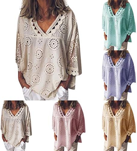 Adongnywell ženske čipkaste kukičane košulje za rukave od vrata ležerne labave bluze vrhovi šuplje košulje