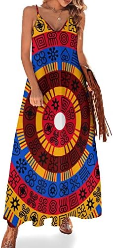 Afrička Ženska Maksi haljina s izrezom u obliku slova U, ljetna Midi haljina na plaži bez rukava s naramenicama