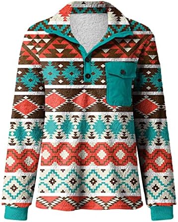 WOCACHI muški ležerni zapadni aztec dukvica chik prsa zakrpa džepni gumb prednji casual grafički pulover hoodie