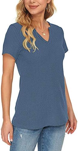Žene Ljetni vrhovi Blok u boji Moda 2023 Pletena tunika s kratkim rukavima V-izrez labave majice casual majice Drvane bluze