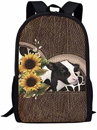 Poceacles Suncokret krava tiska dječje školske torbe, ruksak za dječake za školu casual daypack laptop torba rame ramena