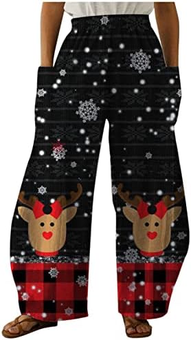 ZDDO božićne ženske hlače široke noge Xmas Grafički tiskani visoki struk labave joga hlače povremene hlače s velikim džepovima