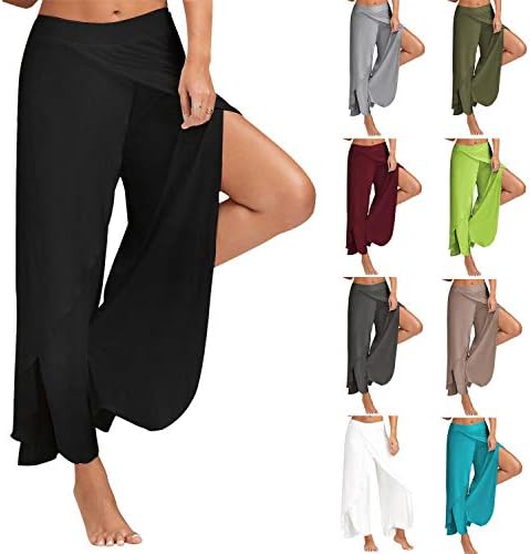 Andongnywell Women Yoga hlače labave hlače s visokim strukom Ladies Wide Nog Side Slip Hlače za tiskane hlače