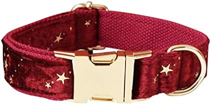 Floyinm Personalizirani ovratnik za pse Božić crveni baršun kravata kravata za kućne ljubimce i povodce set sa Zlatnim zvijezdama