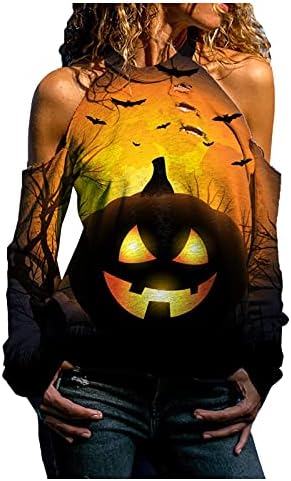 Beibeia Žene ležerne s vrhova ramena Halloween Ghost Ghost Bundin Print šuplje košulje ležerne bluze s dugim rukavima