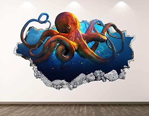 West Mountain Octopus Wall Decal Art Decor 3d Smashed Kids Ocean Animal Naljepnica Mural Boys Custom poklon BL76