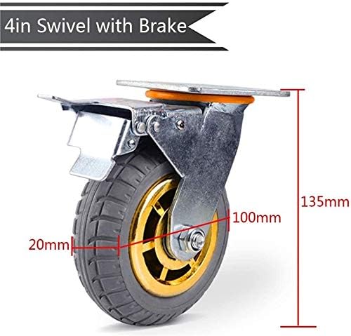 Z Stvori dizajn kotača 4x gumene kokice s teškim dužnostima, Ø100/125/150 mm industrijski okretni kotači s kočnicama, za