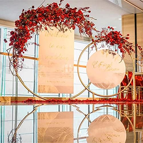 Houyan svadbeni luk s bazama, okrugli zlatni metalni foto -kabinski stajalište, cvjetni balonski dekor travnjak umjetni redak