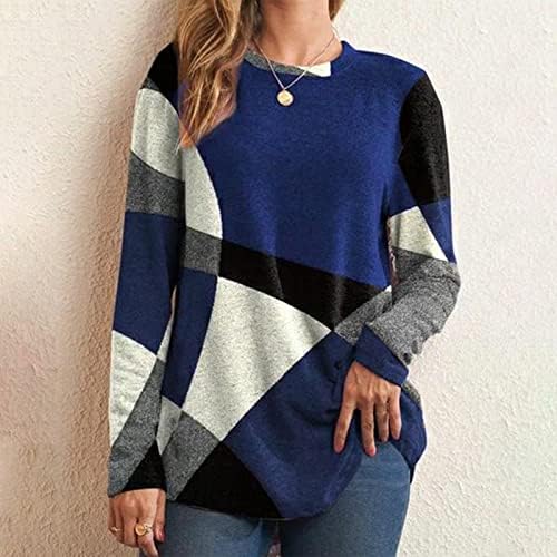 Ležerni džemper s dugim rukavima za žene, geometrijske majice za tisak padaju labave košulje bluze pulover