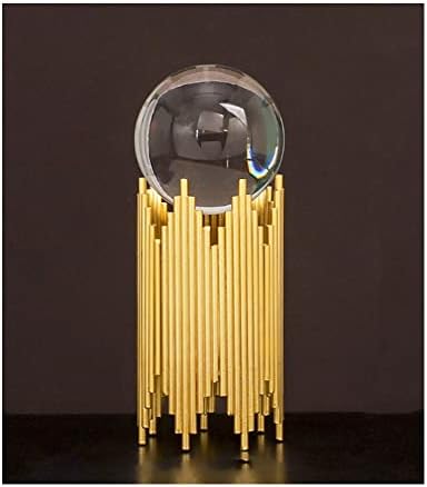 Kristalni kuglični ukras, bistra kristalna kugla sa zlatnim metalnim postoljem, moderne umjetničke skulpture s metalnom bazom,