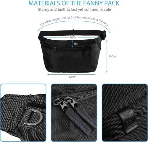 NZII Sportska fanny pakiranje za muškarce žene, vanjski struk vrećica s 6 džepova s ​​patentnim zatvaračem, super kapacitet