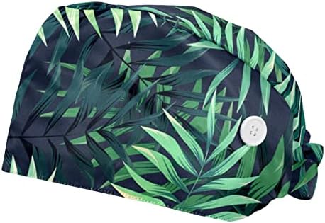 Oeldjfngsdc 2 pakira zeleni tropski listovi Radni kapu s gumbima za žene/muškarce zmajne podesive kravate stražnji bouffant
