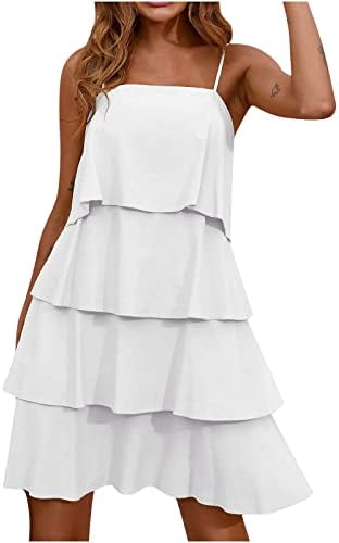 + ženska jednobojna ljetna ležerna boemska Haljina Bez rukava s volanima slojevita elegantna suknja za plažu za žene