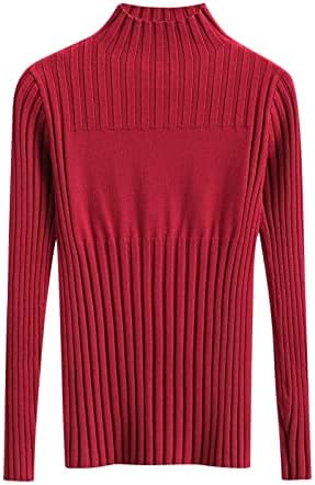 Ženski rebrasti pulover džemper Klasični rastezljivi jednobojni džemper dugih rukava s imitacijom vrata ugrađeni pleteni