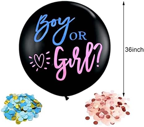 XIDSSCLE 2 Pack Spol Otkrijte balon s plavim ružičastim konfetima, 36 Big Crni dječak ili djevojčica lateks balon za dječaka