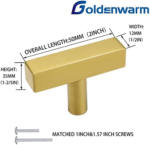 Goldenwarm 25 pakiranje četkanih mesinganih kuhinjskih ormara ručice Zlatni ormarići kvadratni ormarići ručke s jednim rupama