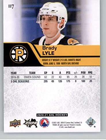 2020-21 Gornja paluba AHL 117 Brady Lyle Providence Bruins RC Rookie Hockey Card