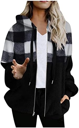 CLLIOS Žene nejasan kaput šerpa džemper s kapuljačom preveliki patentni zatvarač zimske tople jakne vuče dukserice