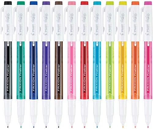 Pilot frixion fineliner olovke za izradu markiranja, fina točka, razne boje u boji, 12-pack i frixion kliker za uklanjanje,