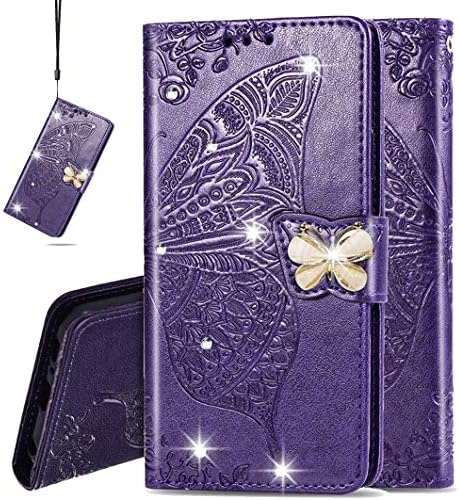 Torbica MEIKONST Diamond Butterfly Case za iPhone SE 2020, moderan flip-torbicu s alatom Bling, stalak za karte, magnetna