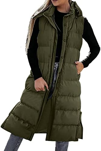 Womens Hoodie prsluk zimski kaput bez rukava dugačak kaput s džepovima prekrivene jakne vanjske jakne s patentnim patentnim