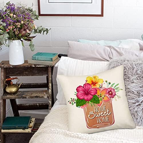 Pokrivači proljetnih jastuka za cvijeće 18x18 inča Havaji hibiskus cvjetovi s kućnim slatkim citatom ljetni jastuci ukrasni