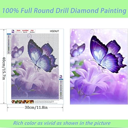 HSENJT DIY 5D Dijamantni umjetnički sets za slikanje leptira, ljubičasta cvjetna dijamantna umjetnost za odrasle i djecu,