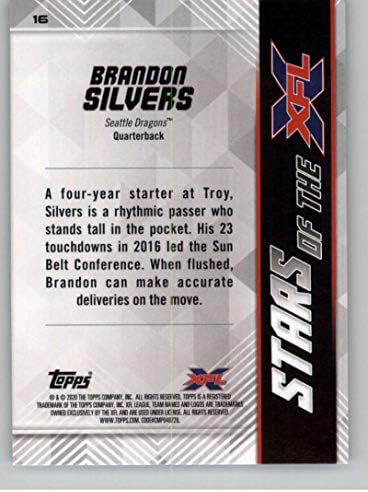2020. Topps XFL zvijezde XFL 16 Brandon Silvers Seattle Dragons Nogometni trgovačka karta