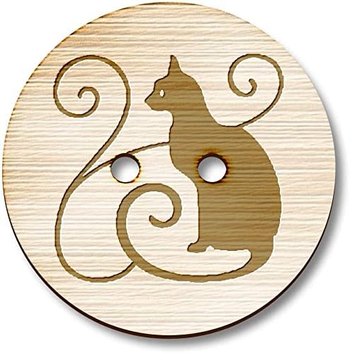 Azeeda 8 x 23mm 'Swirls & Cat' okrugli drveni gumbi