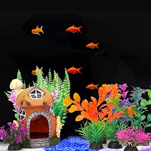 Ukrasi za akvarij, 15pcs akvarijske plastične biljke s kućicom od gljiva od smole, umjetna špilja za ribe i sklonište, pribor