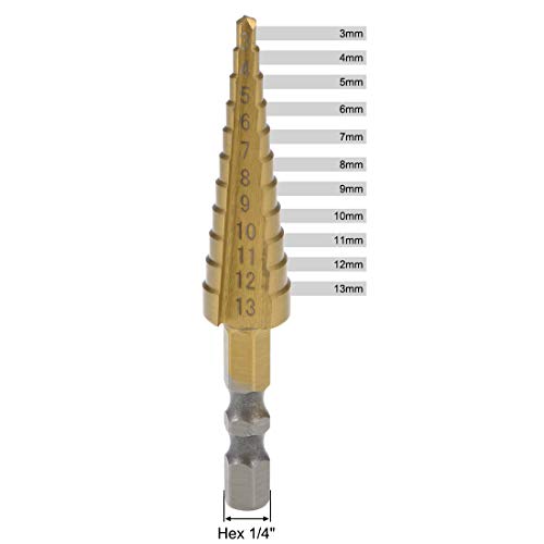 UXCELL KORAK BIT HSS 3 mm do 13 mm 11 Veličine titanijske presvučene ravne flaute šesterokut za metalnu plastiku od drveta