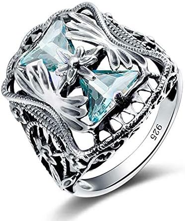 Starinski srebrni prsten od akvamarina 925, šuplji prsten za prijedlog za brak, večernji nakit 95-10