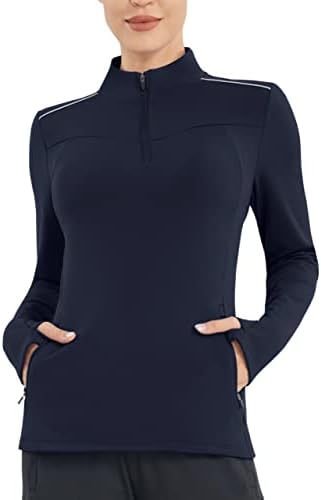 Umjerite žensko pulover 1/4 ZIP flece košulje dugih rukava s palicama ruganja vrat toplinski vrhovi za trčanje
