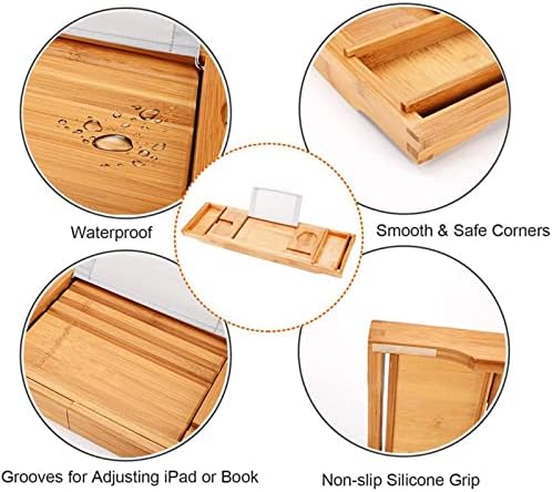 UIELPT bambusova kadijska ladica: Proširivi dodaci za kupaonicu za kadu sa svijećom, vinskom čašom, knjigom, iPad i držačima