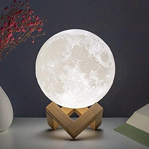Mjesečeva svjetiljka, 3-inčni-ispis, 4,7-inčna noćna svjetiljka, Mjesečeva svjetiljka s drvenim postoljem i kontrolama osjetljivim